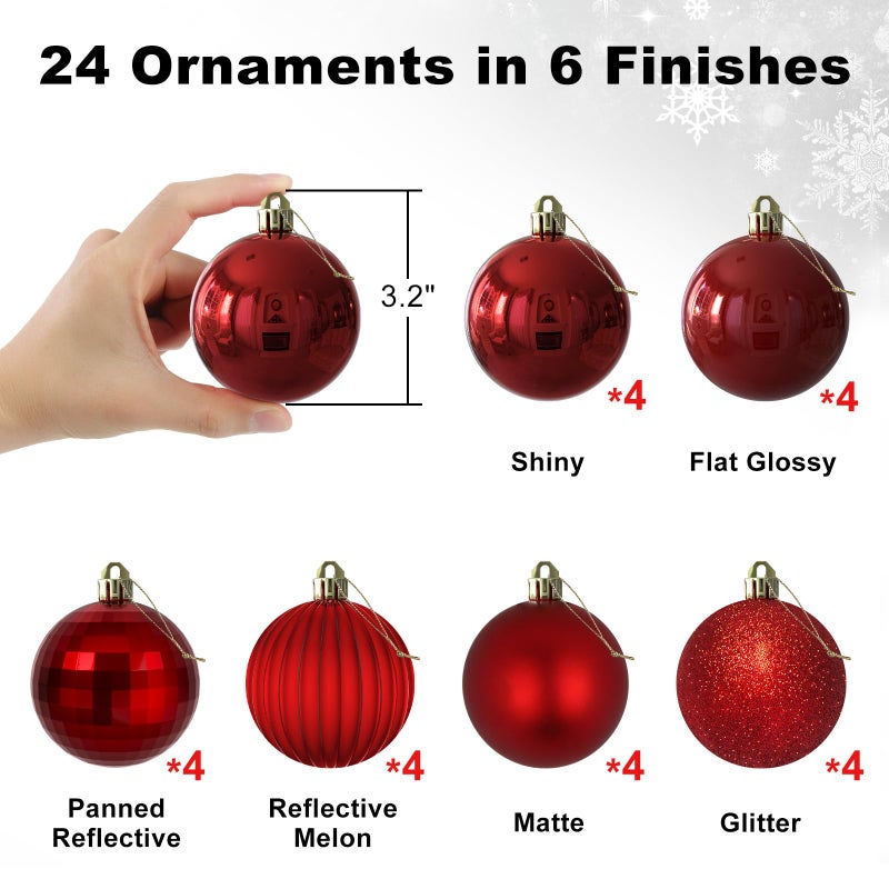 GameXcel Rose Red 3.2" Large Christmas Balls - Christmas Tree Decoration Ornaments Shatterproof Hanging Balls for Birthday Halloween Holiday Wedding Decorations Set of 24pcs - Image 2